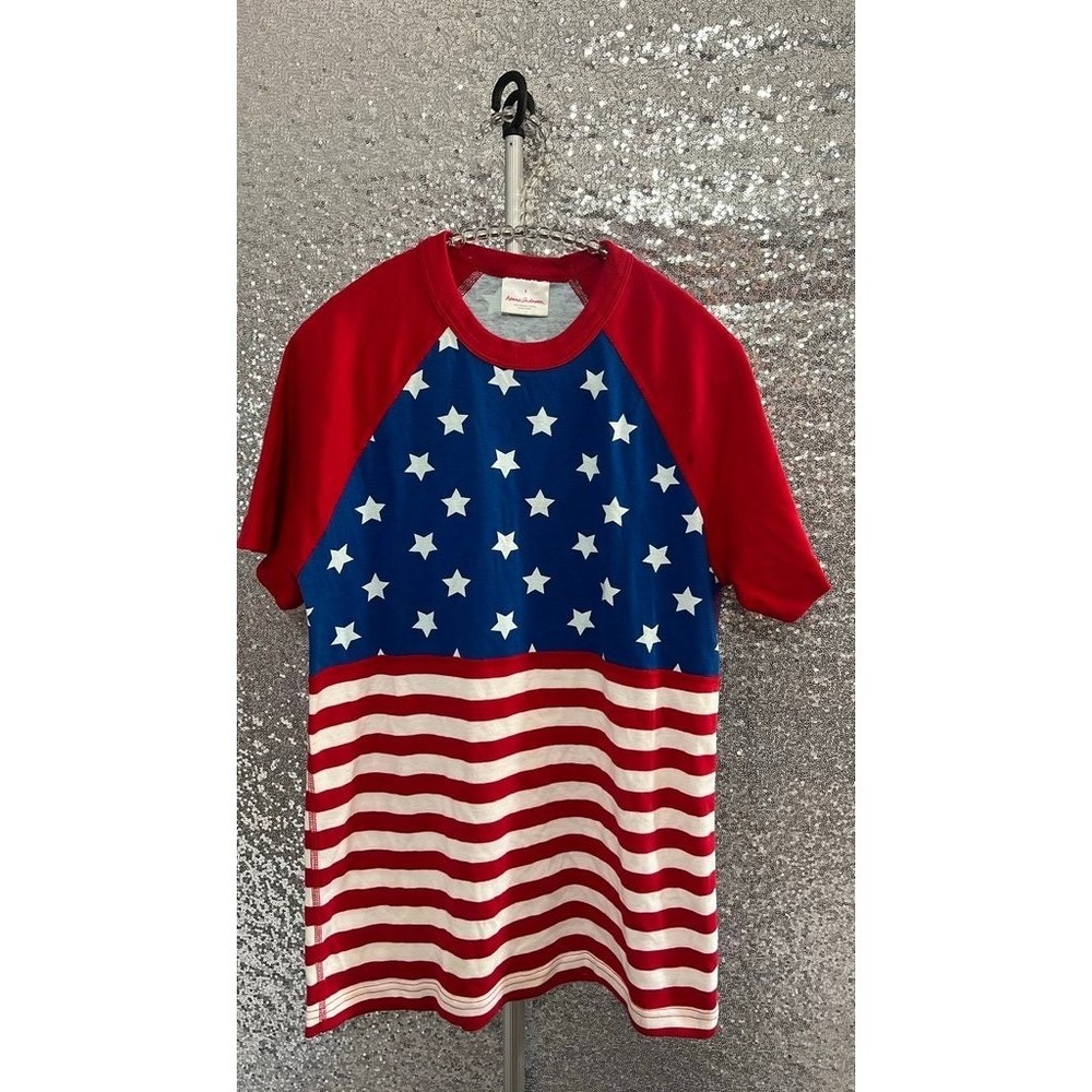 Hanna Andersson T-Shirt Kids S Red White Blue Patriotic Stars Stripes Raglan